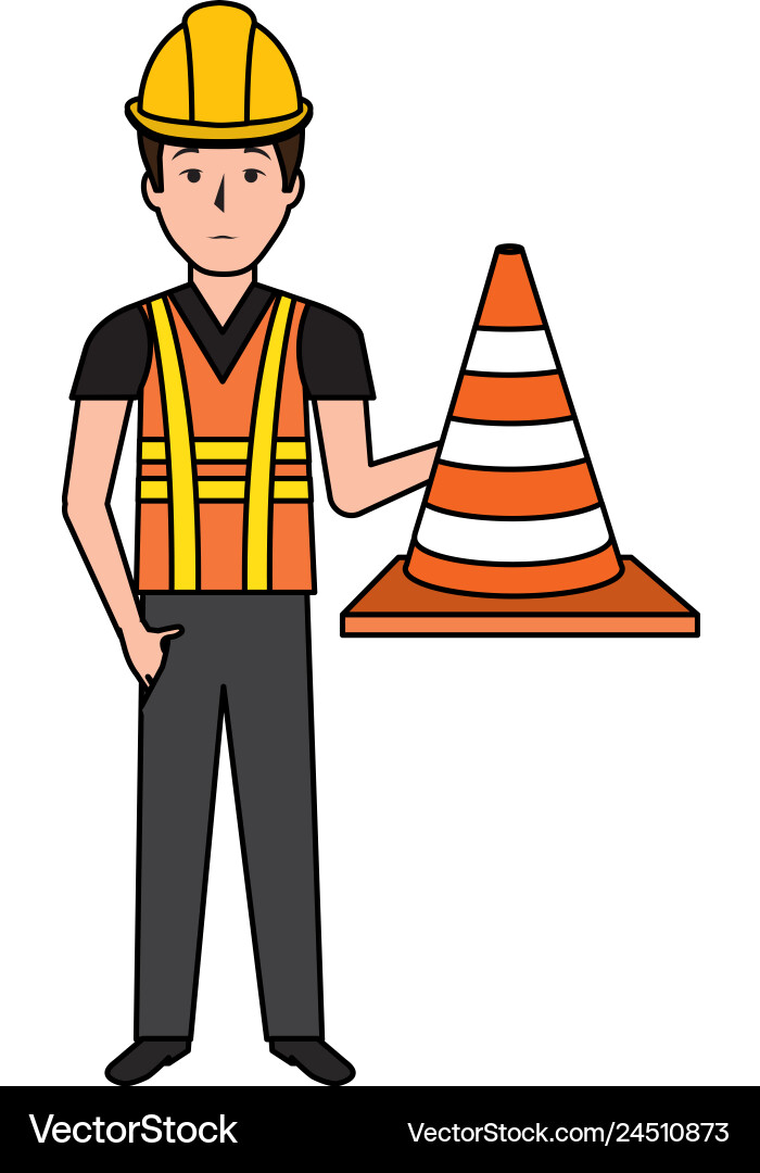 Builder with cone and helmet character Builder with cone and helmet character vector image