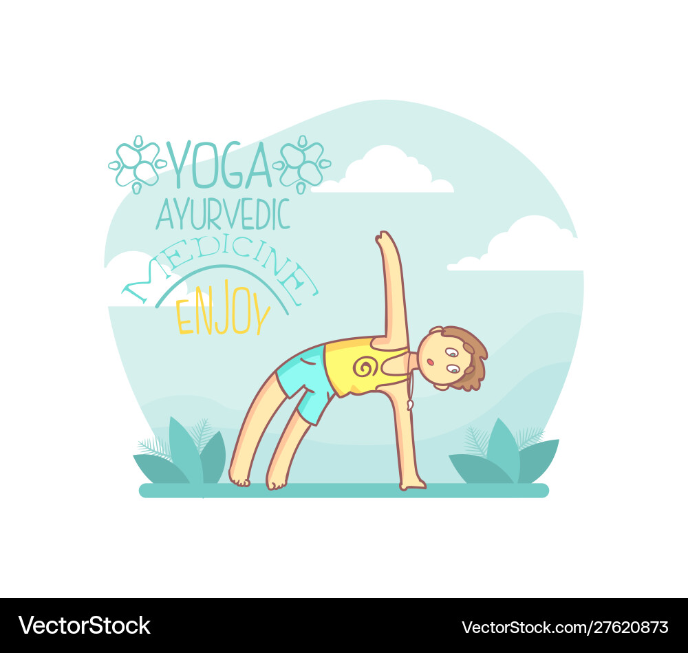 Guy doing yoga in city park banner template Guy doing yoga in city park banner template vector image