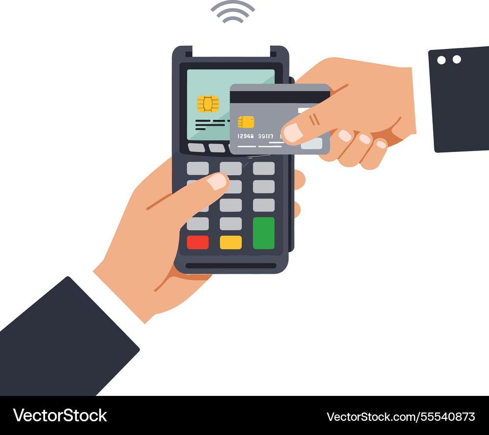 Hands engaging in contactless payment using Vector Image