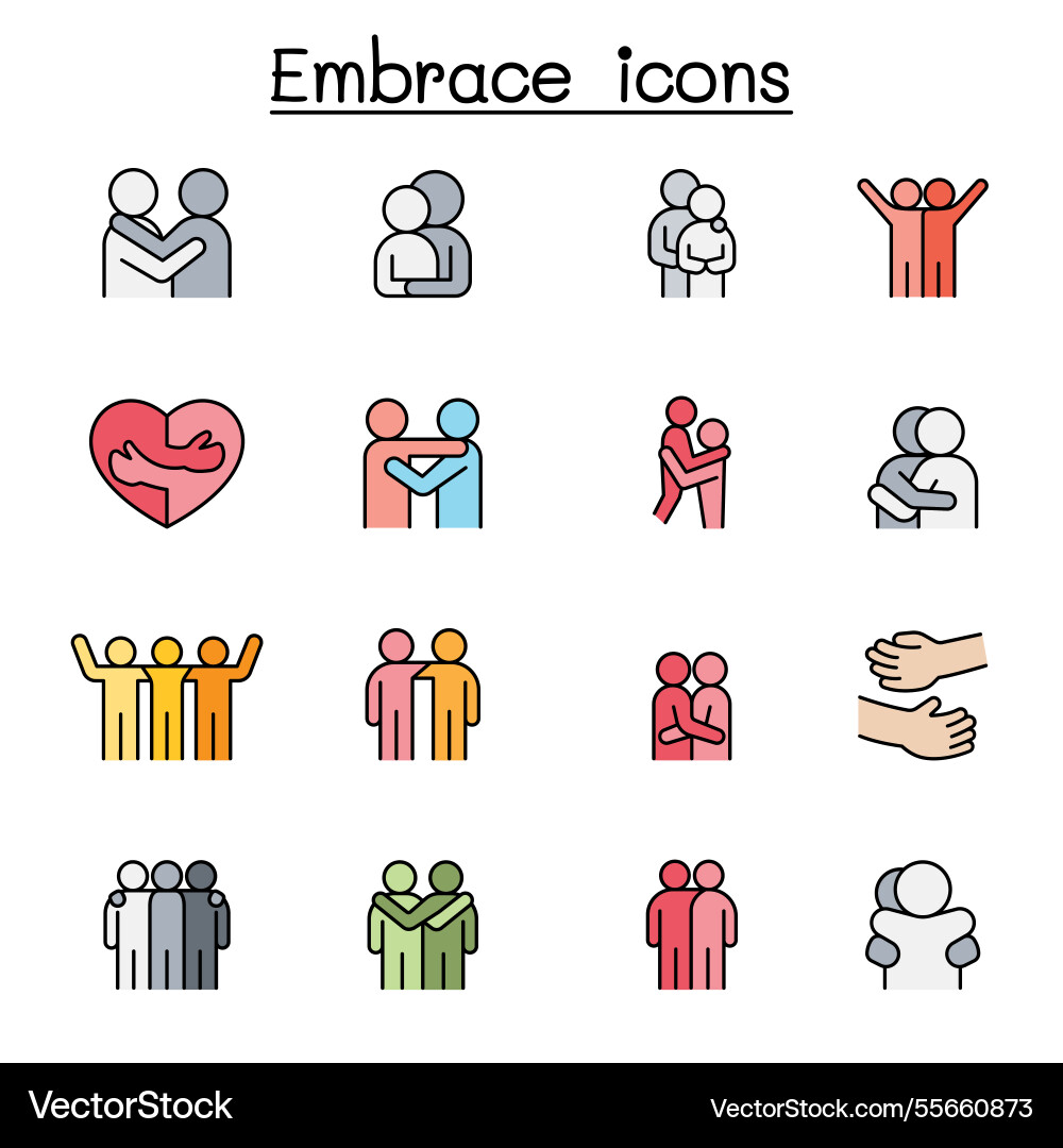 Hug icon set in color line style Hug icon set in color line style vector image