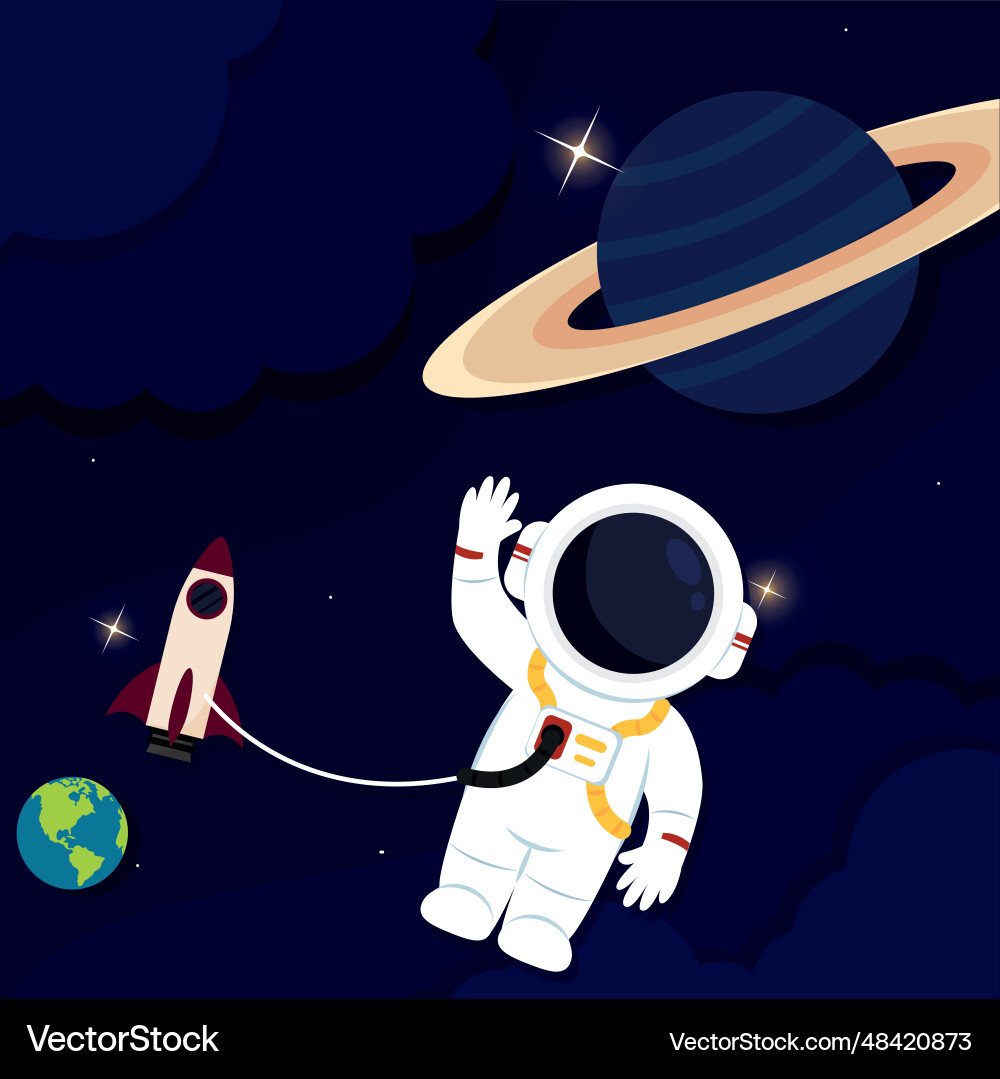 Layered view of outer space with an astronaut vector image