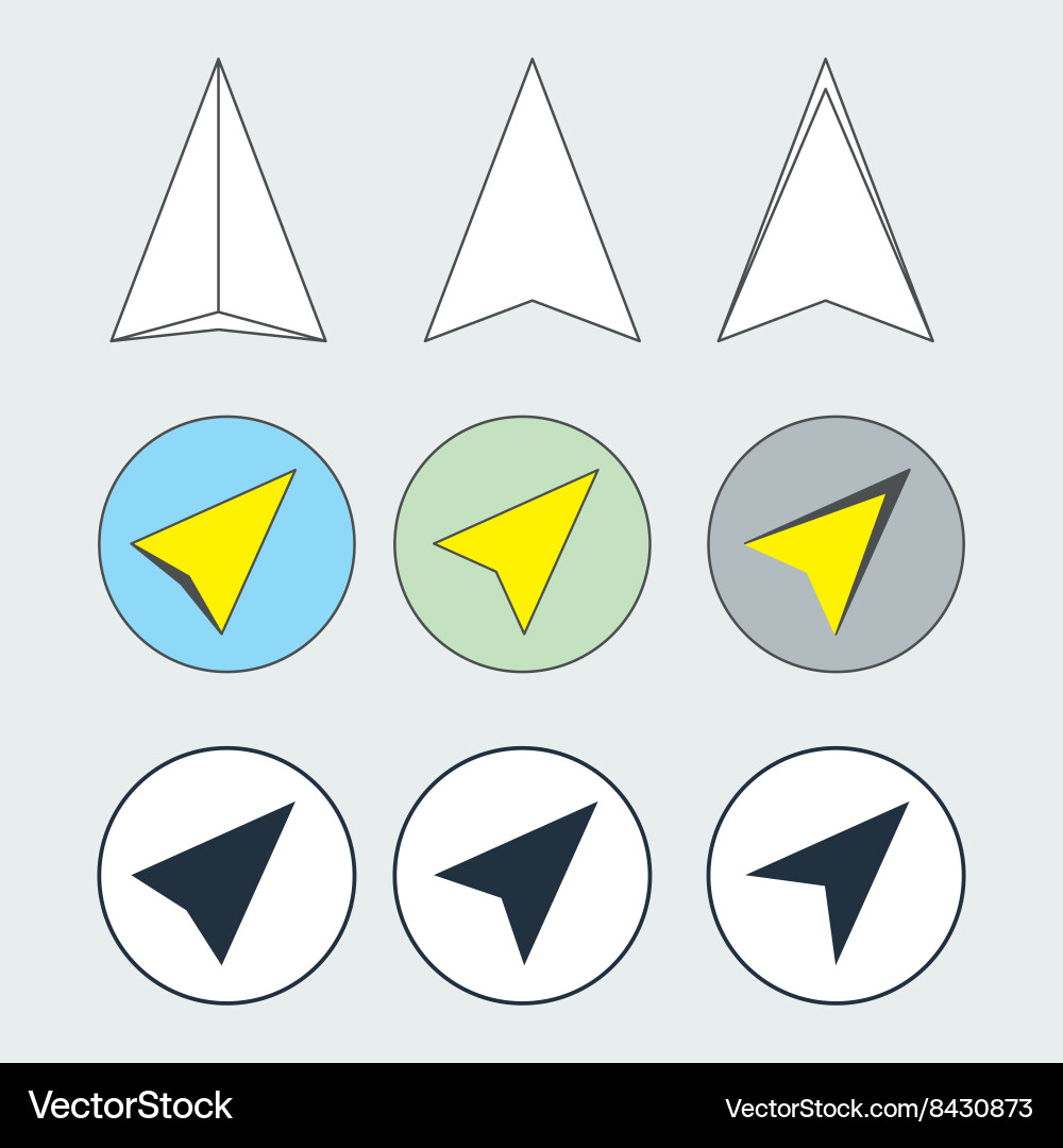 Navigation arrow flat thin line icons set vector image