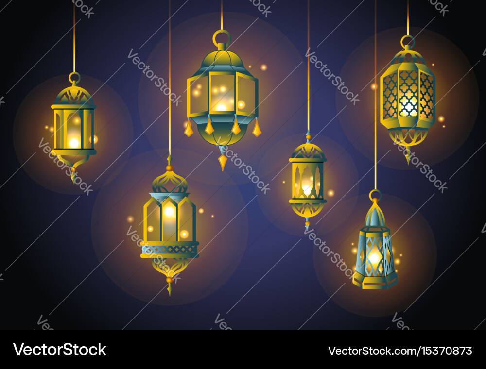 Ramadan lights - realistic set of objects vector image