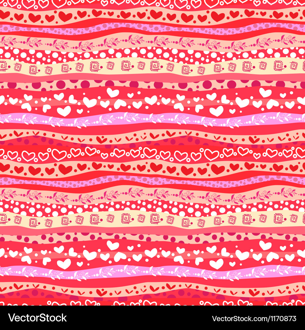 Red Hearts Waves Seamless Background vector image