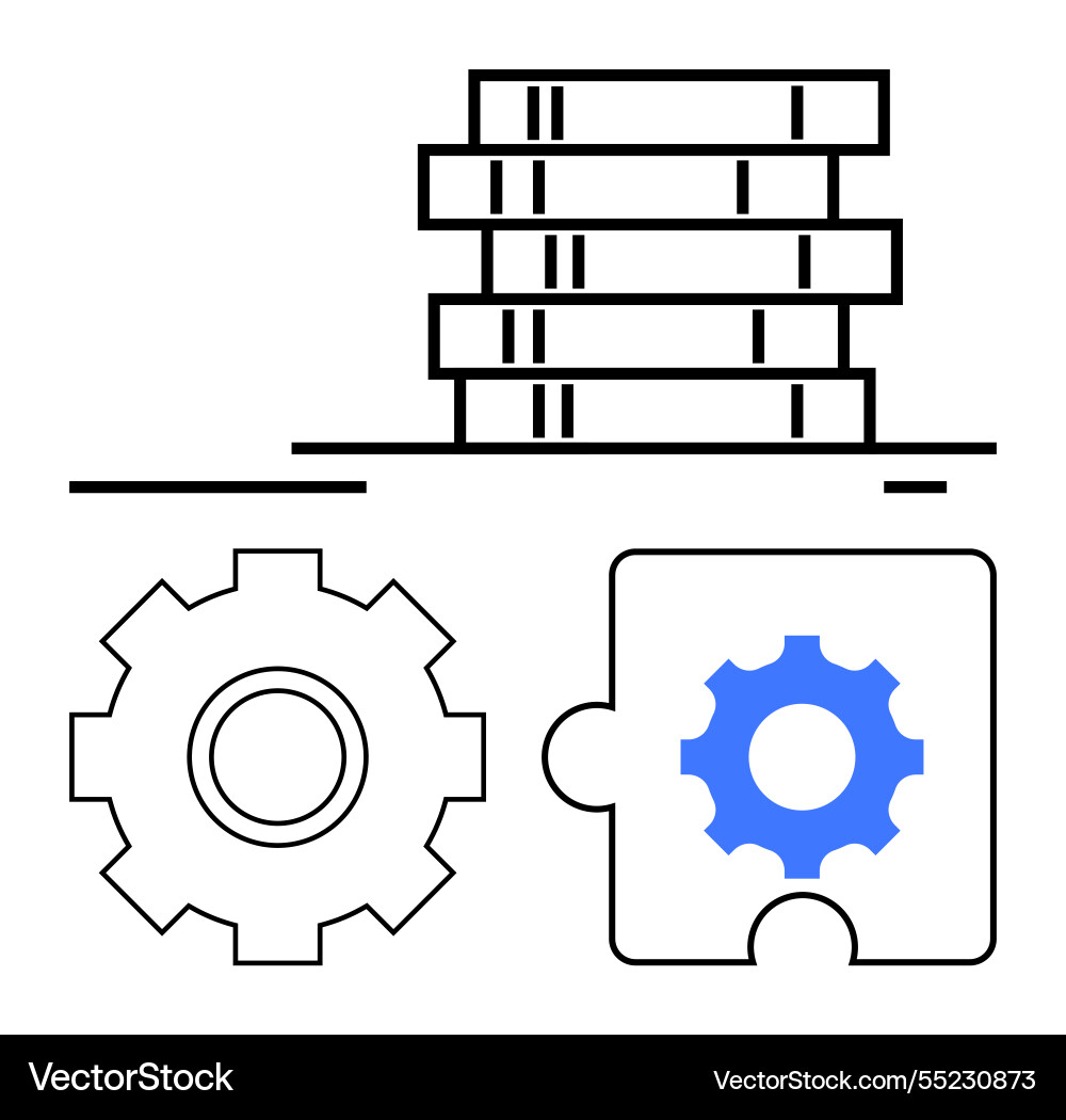 Stack of databases with gear and puzzle piece Stack of databases with gear and puzzle piece vector image