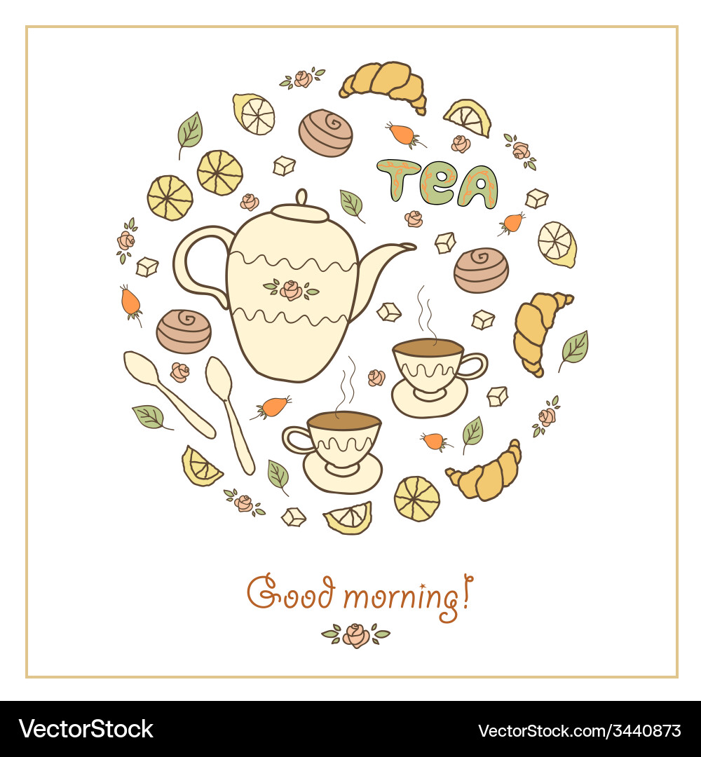 Tea coffee and sweets Royalty Free Vector Image