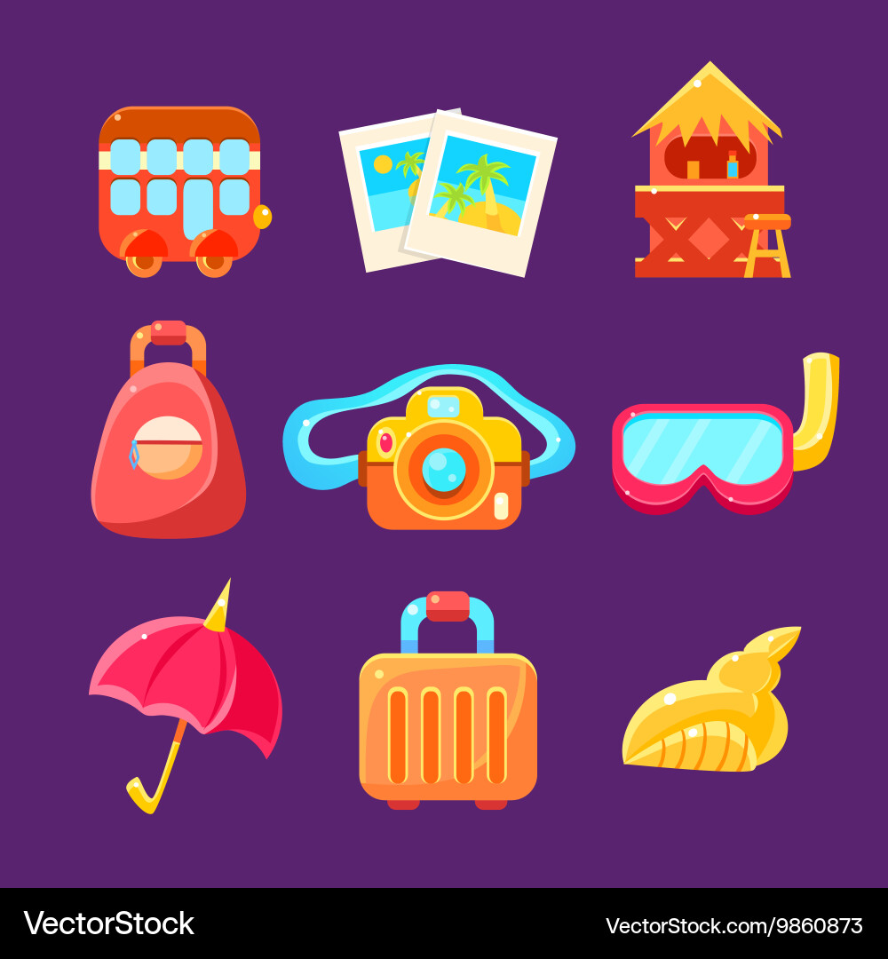 Travelling related objects colorful simplified Vector Image