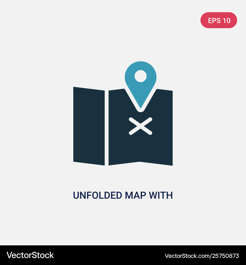 Two color unfolded map with location mark icon Vector Image