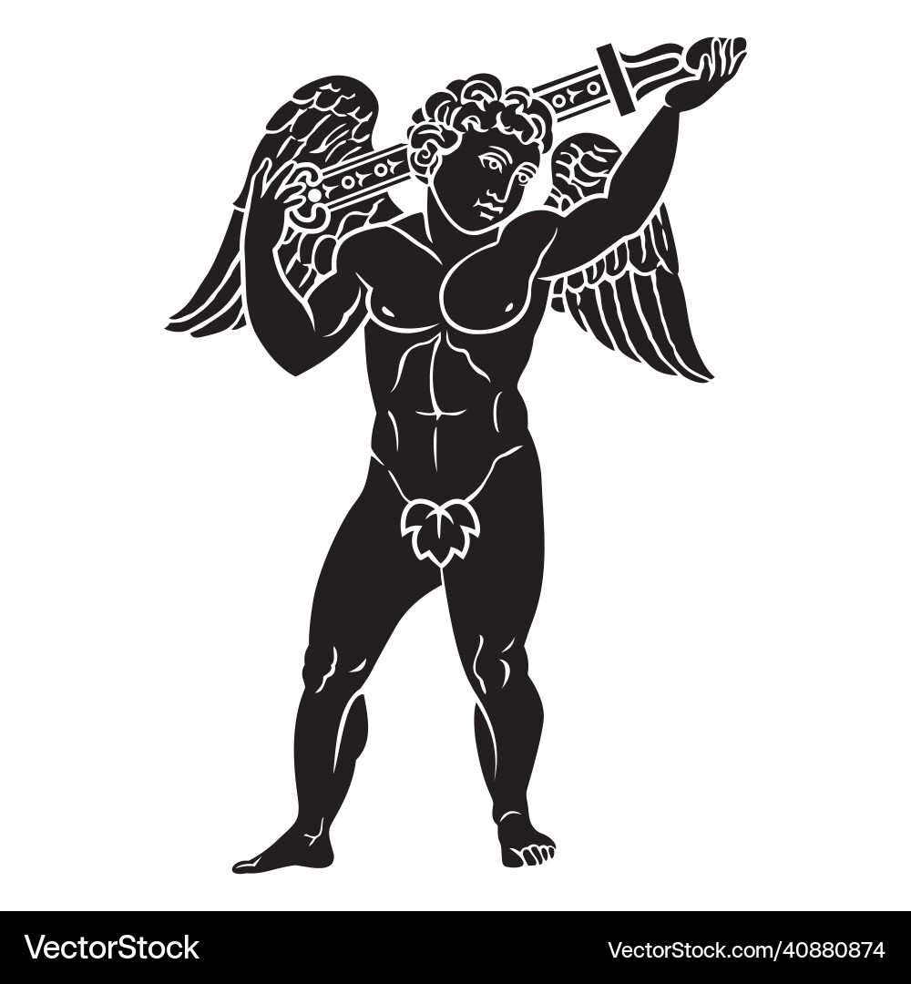 Ancient greek cupid with sword winged goddess Ancient greek cupid with sword winged goddess vector image