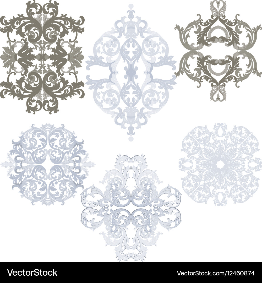 Damask pattern elements set vector image