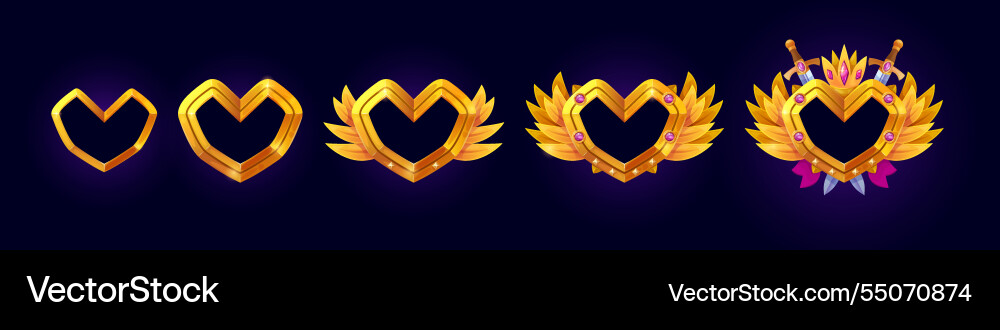 Game avatar heart frames user level up progress Game avatar heart frames user level up progress vector image