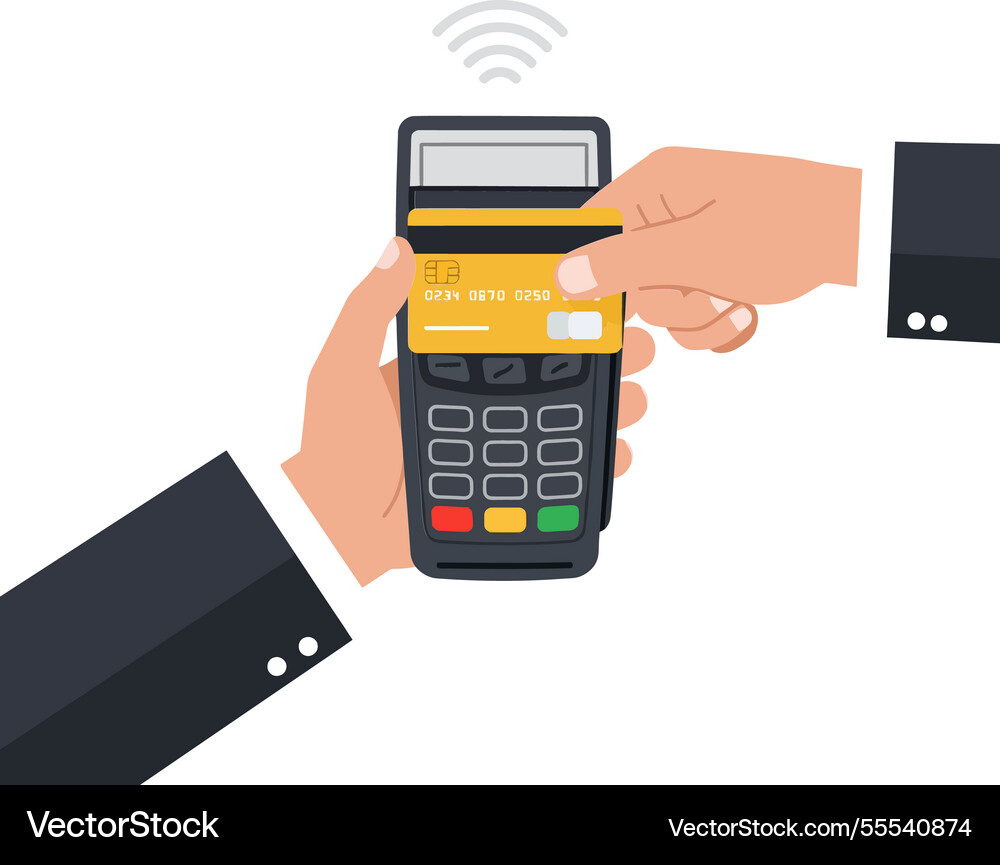 Hands engaging in contactless payment using Vector Image