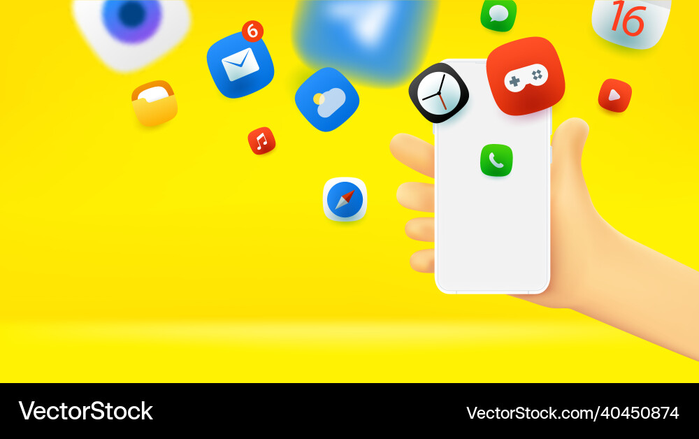 Man holding smartphone with mobile applications vector image