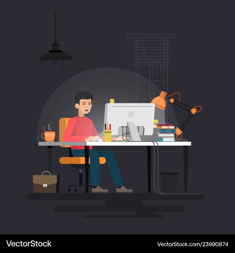 Man Working on Computer at Desk vector image