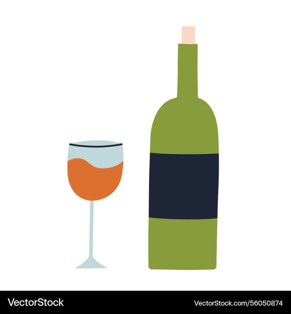 Minimalist doodles of wine bottle and glass Minimalist doodles of wine bottle and glass Vector Image