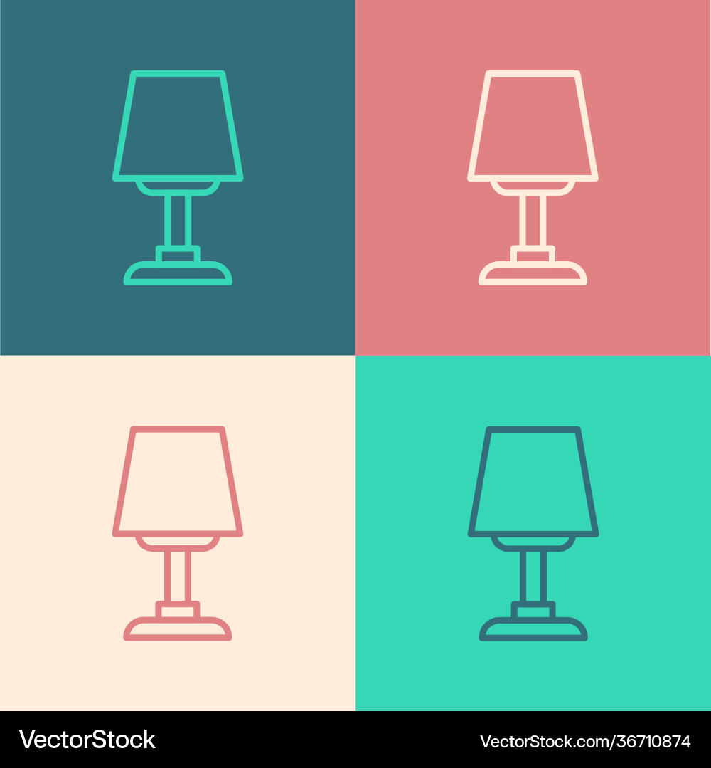 Pop art line table lamp icon isolated on color Pop art line table lamp icon isolated on color Vector Image