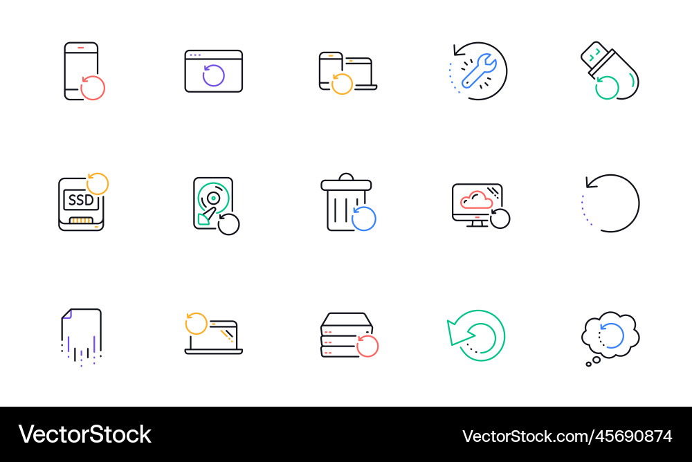 Recovery line icons backup restore data Recovery line icons backup restore data vector image