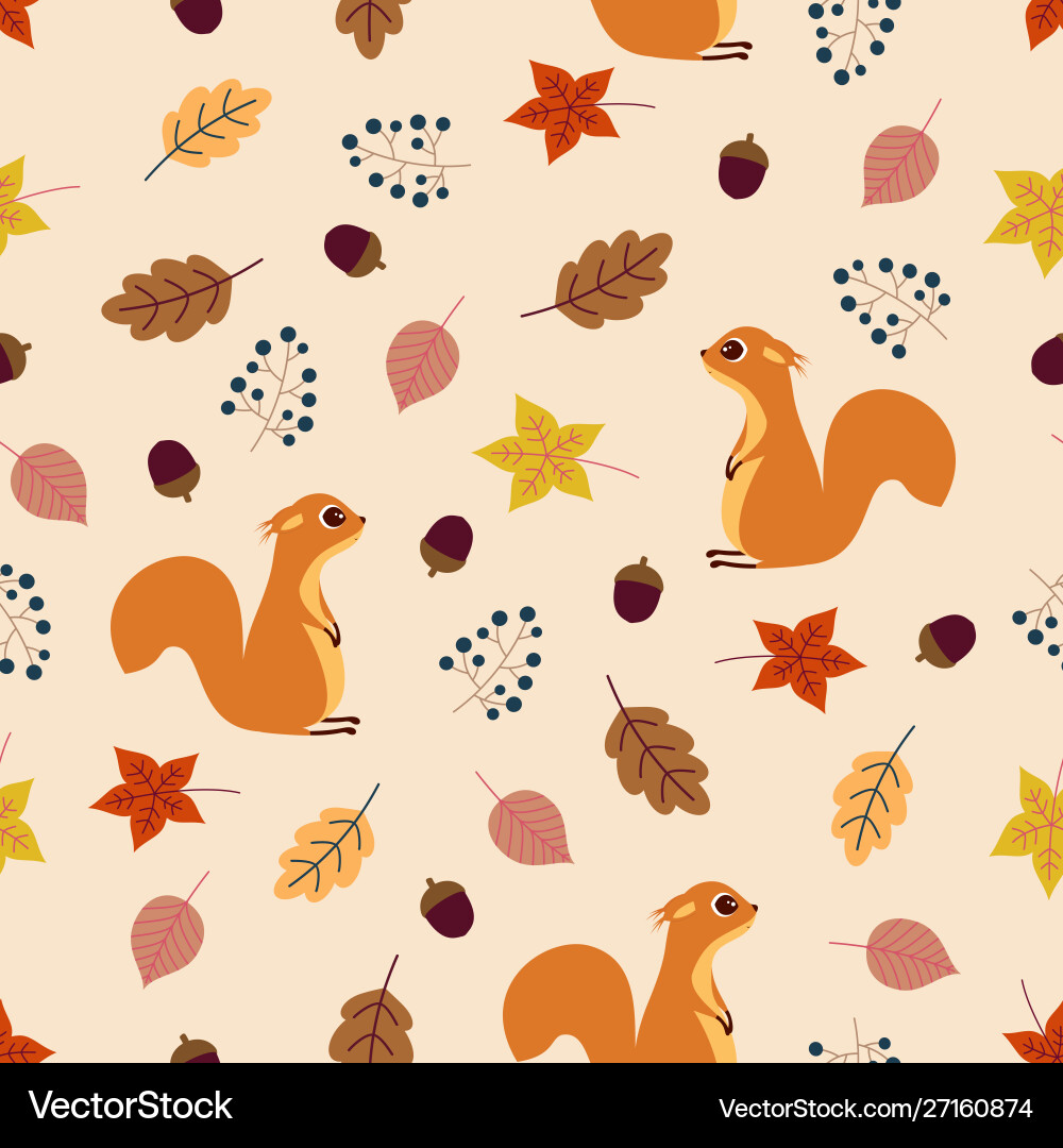 Seamless pattern with squirrel and leaves vector image