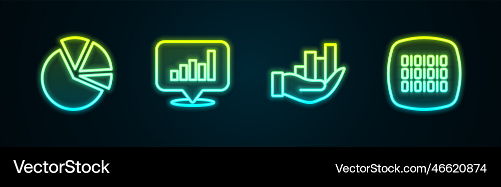 Set line pie chart infographic and binary code vector image