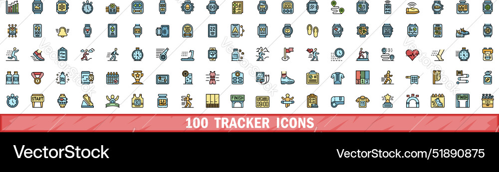 100 tracker icons set color line style vector image
