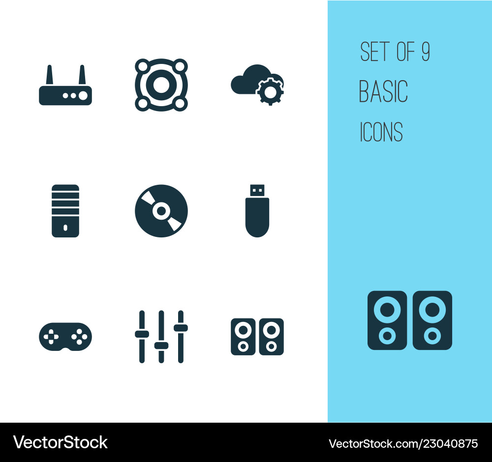 Gadget icons set with pc router setting Vector Image