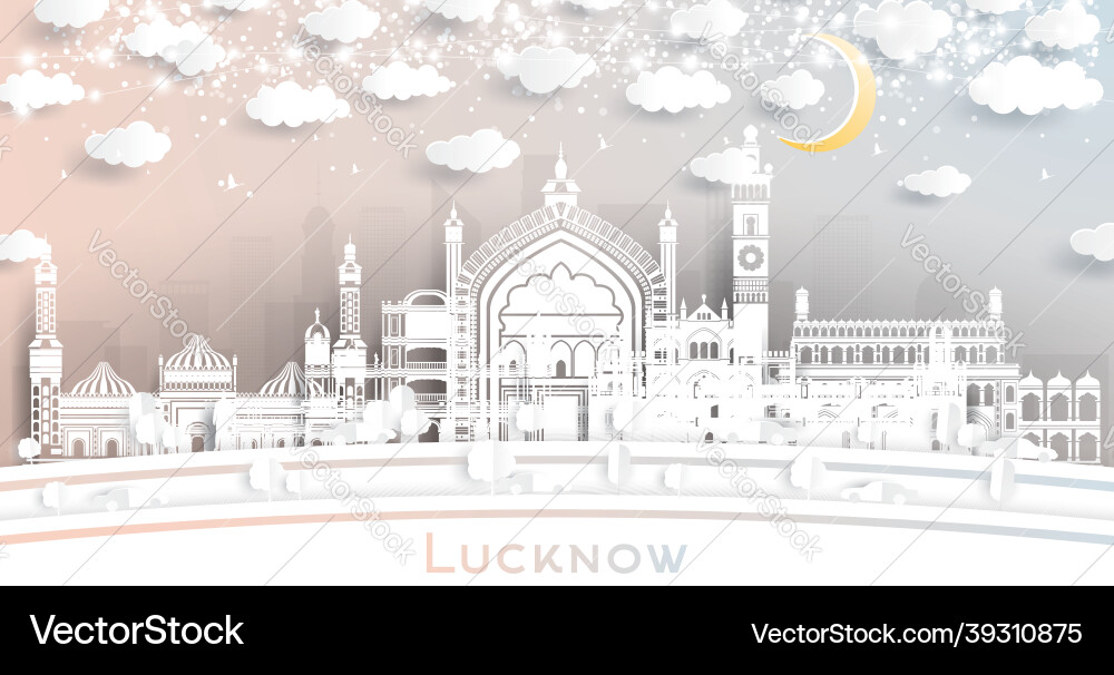 Lucknow india city skyline in paper cut style vector image