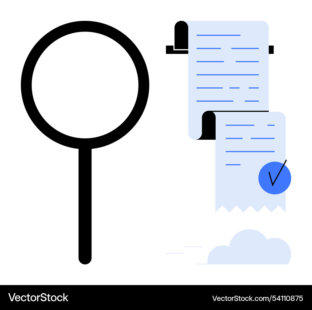 Magnifying glass and completed checklist on scroll Magnifying glass and completed checklist on scroll vector image