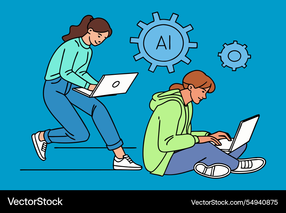 People working on laptop computers using People working on laptop computers using Vector Image