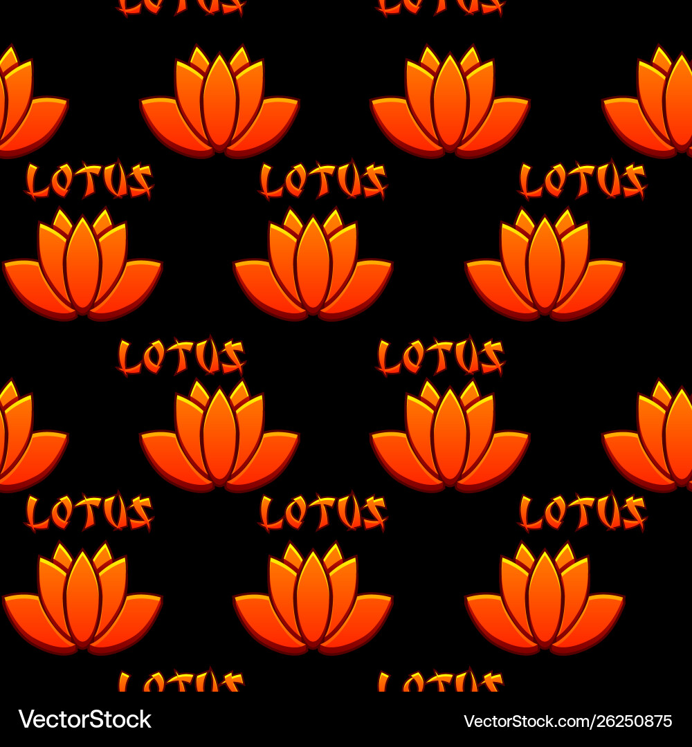 Seamless pattern lotus red icons and text vector image