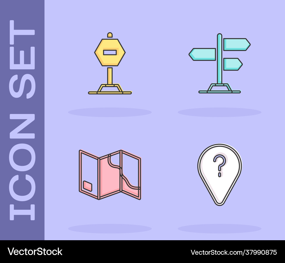 Set unknown route point stop sign folded map Set unknown route point stop sign folded map vector image
