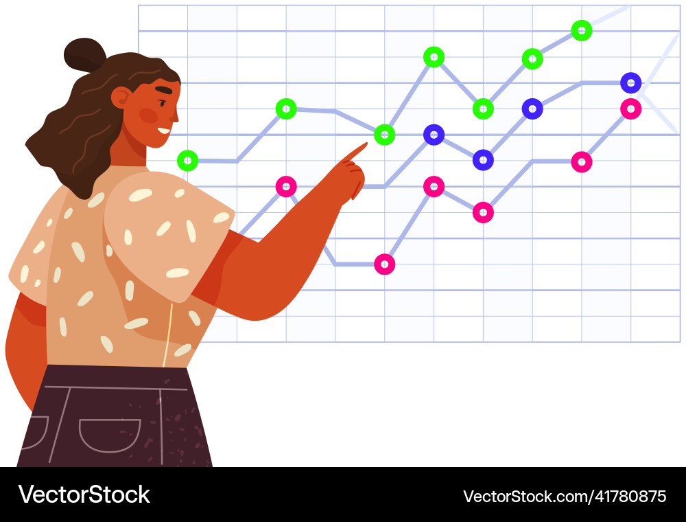 Woman studies statistics on presentation female Woman studies statistics on presentation female vector image