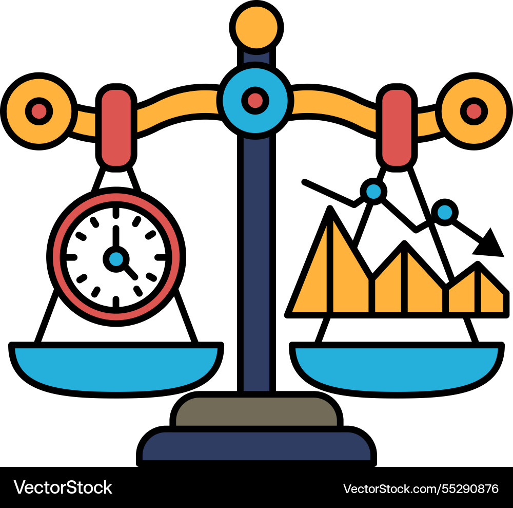 A scale with clock on one side and graph A scale with clock on one side and graph Vector Image