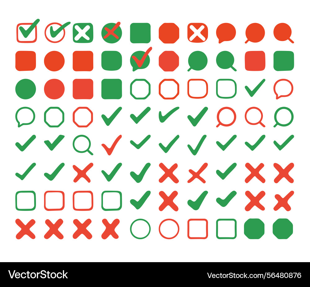 Check and cross ui icons set with green red Check and cross ui icons set with green red vector image