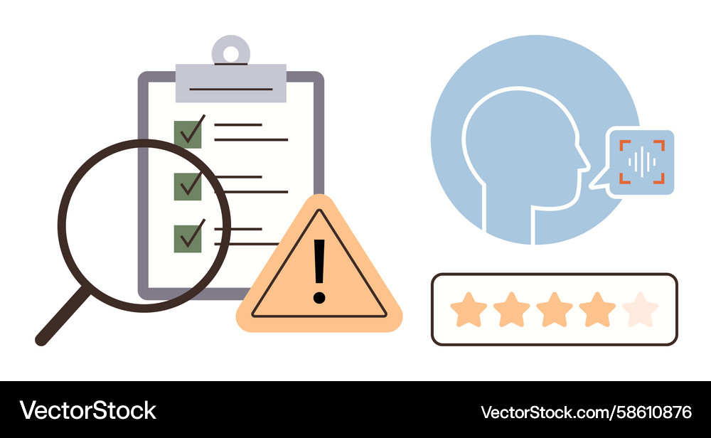 Checklist review with magnifier alert triangle Vector Image
