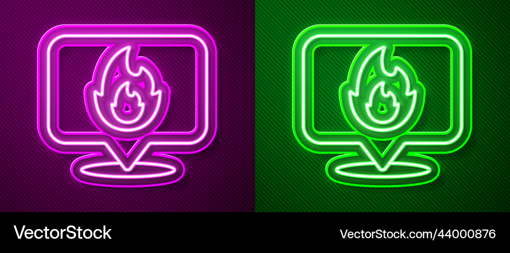 Glowing neon line map pointer with fire flame Glowing neon line map pointer with fire flame Vector Image