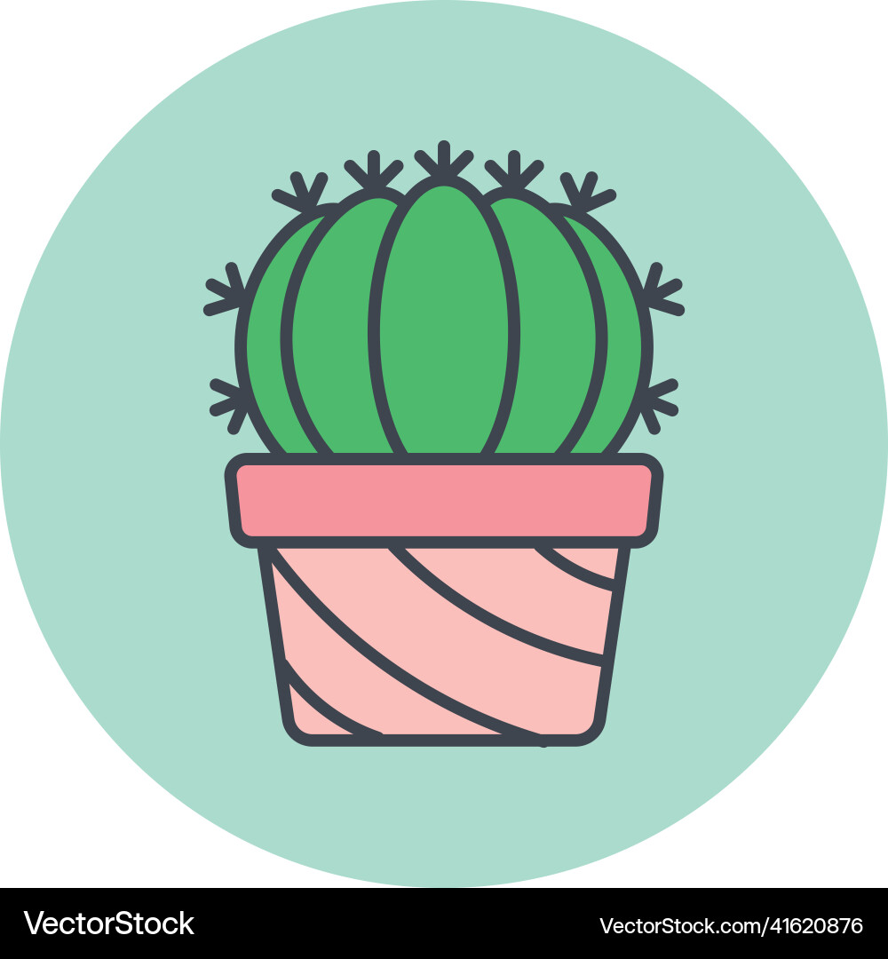 Isolated green cactus on a colored circle frame Vector Image