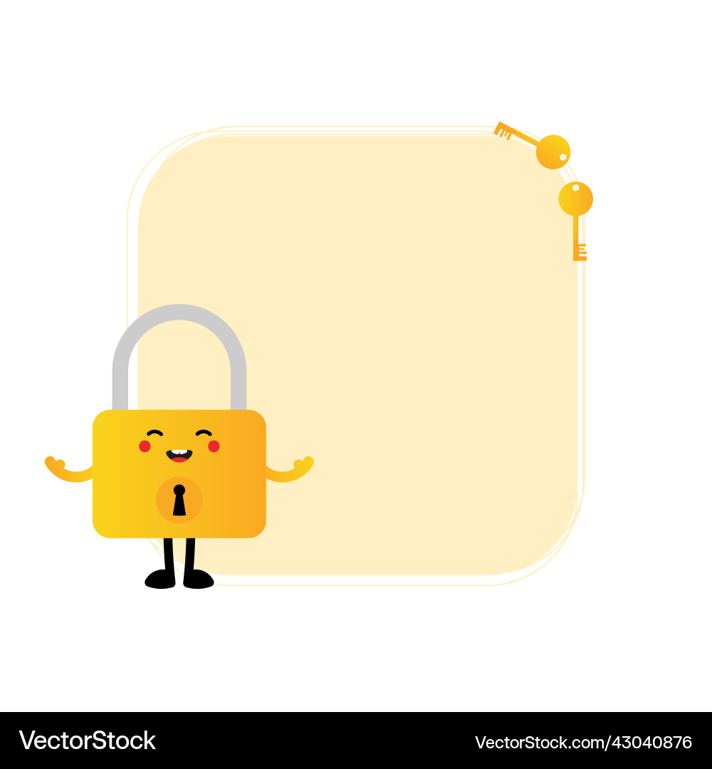 Lock character and square frame card template Vector Image