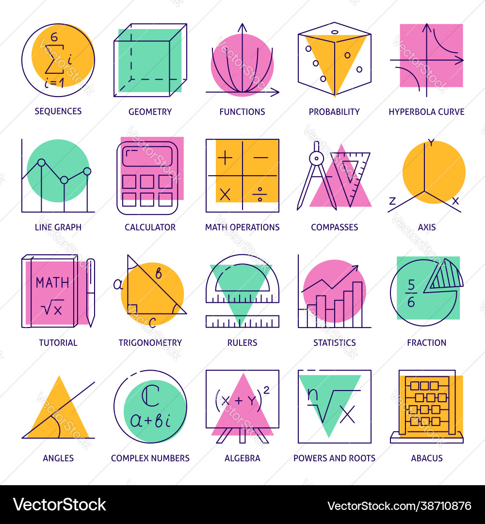 Math Science Icon Set - Line Style Vector Image