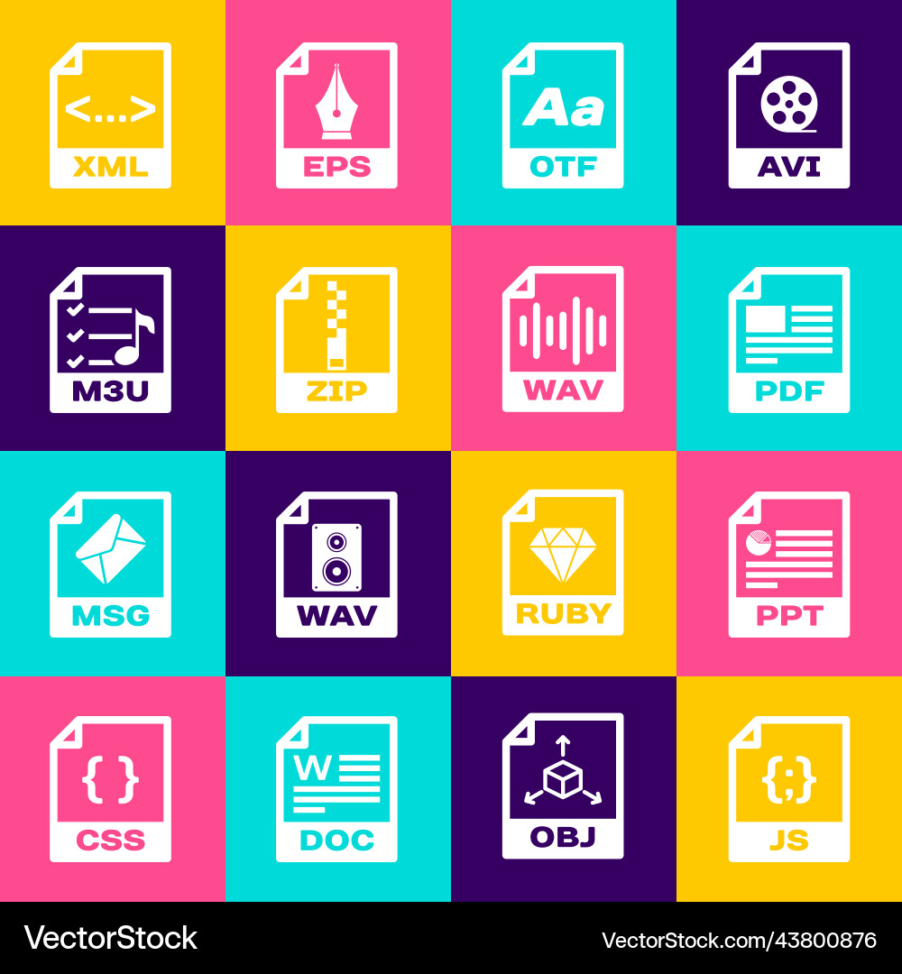 Set js file document ppt pdf otf zip and m3u vector image