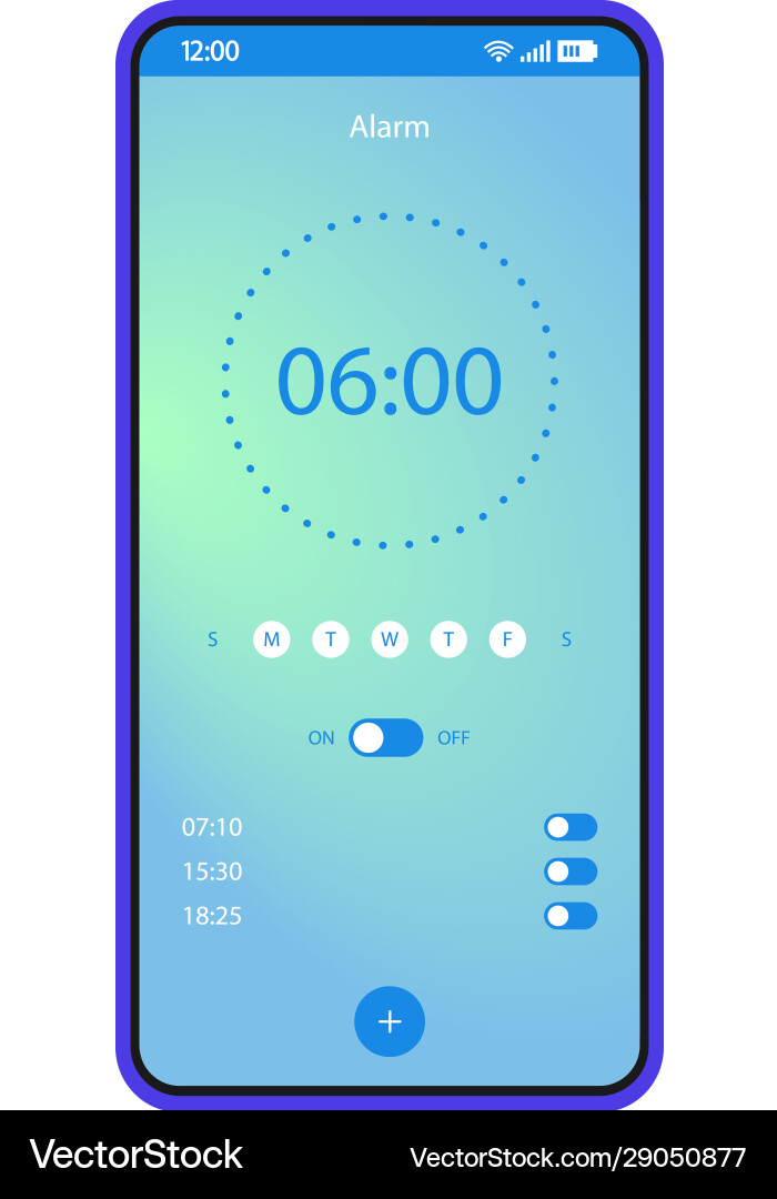 Alarm clock app smartphone interface template Alarm clock app smartphone interface template vector image