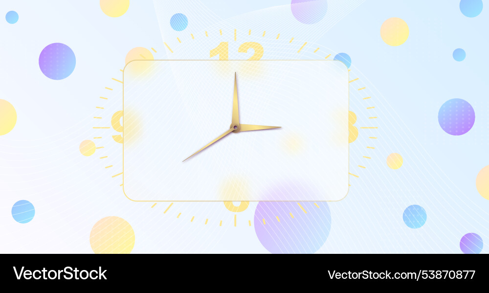Clock glassmorphism effect 3d style rectangle Clock glassmorphism effect 3d style rectangle vector image