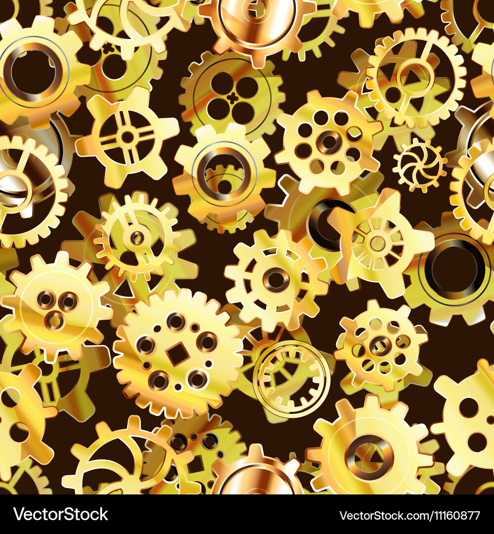 Clockwork mechanism seamless pattern with golden Vector Image