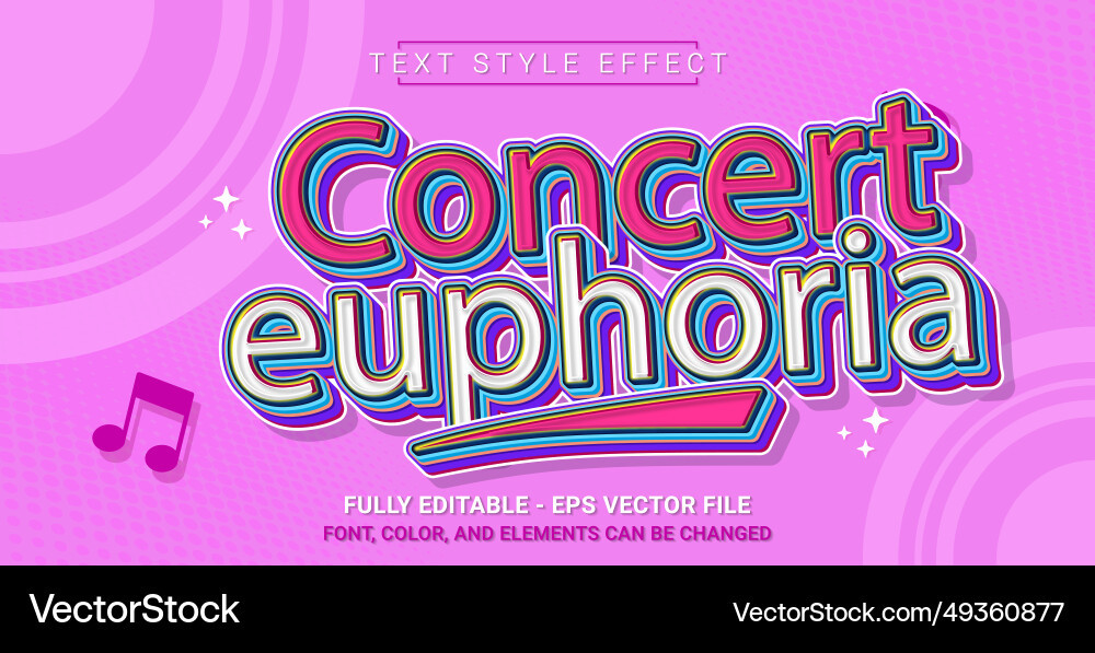 Editable text effect with concert euphoria theme vector image