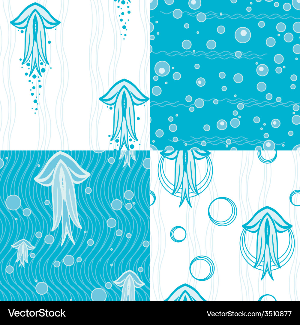 Four simple patterns with jellyfish Vector Image