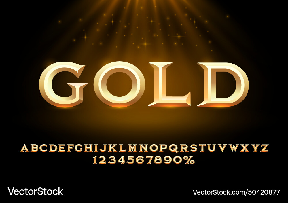 Gold font set collection letters and numbers vector image