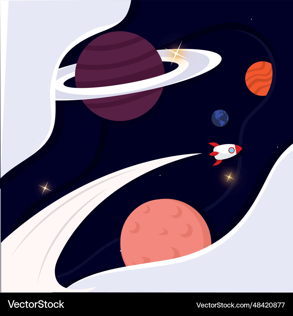 Layered colored view of outer space with planet vector image