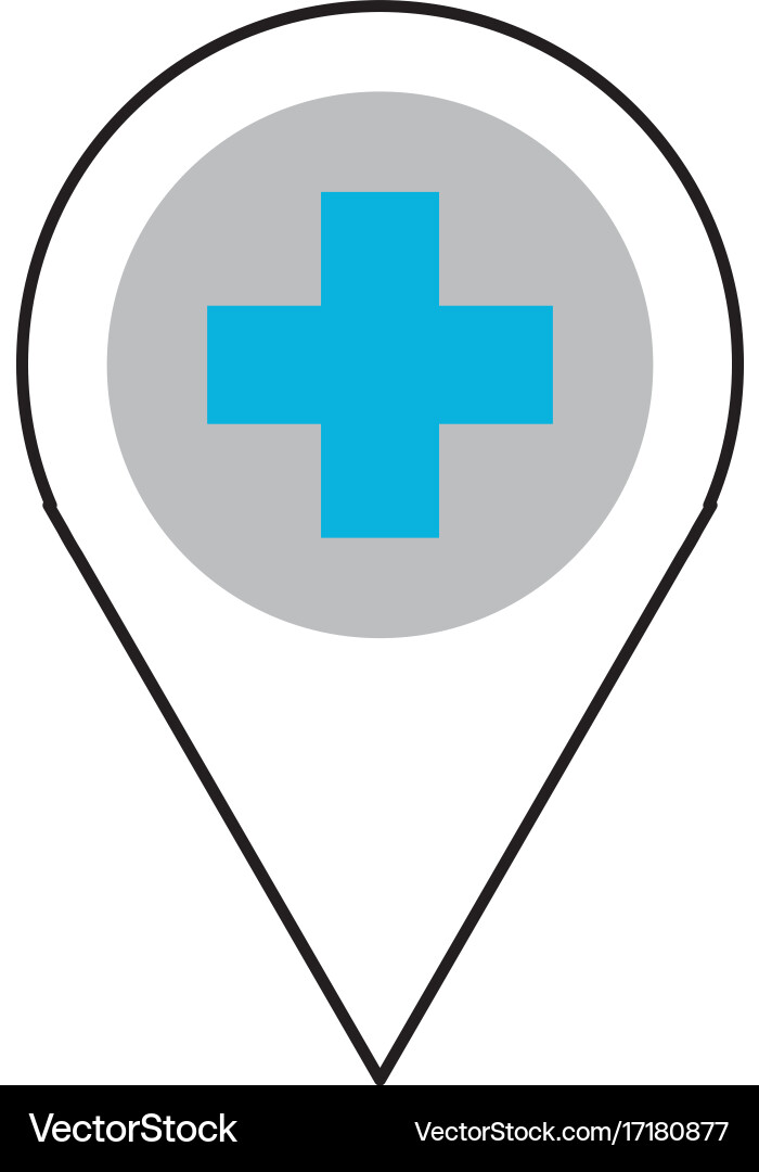 Map pointer icon with cross hospital symbol vector image