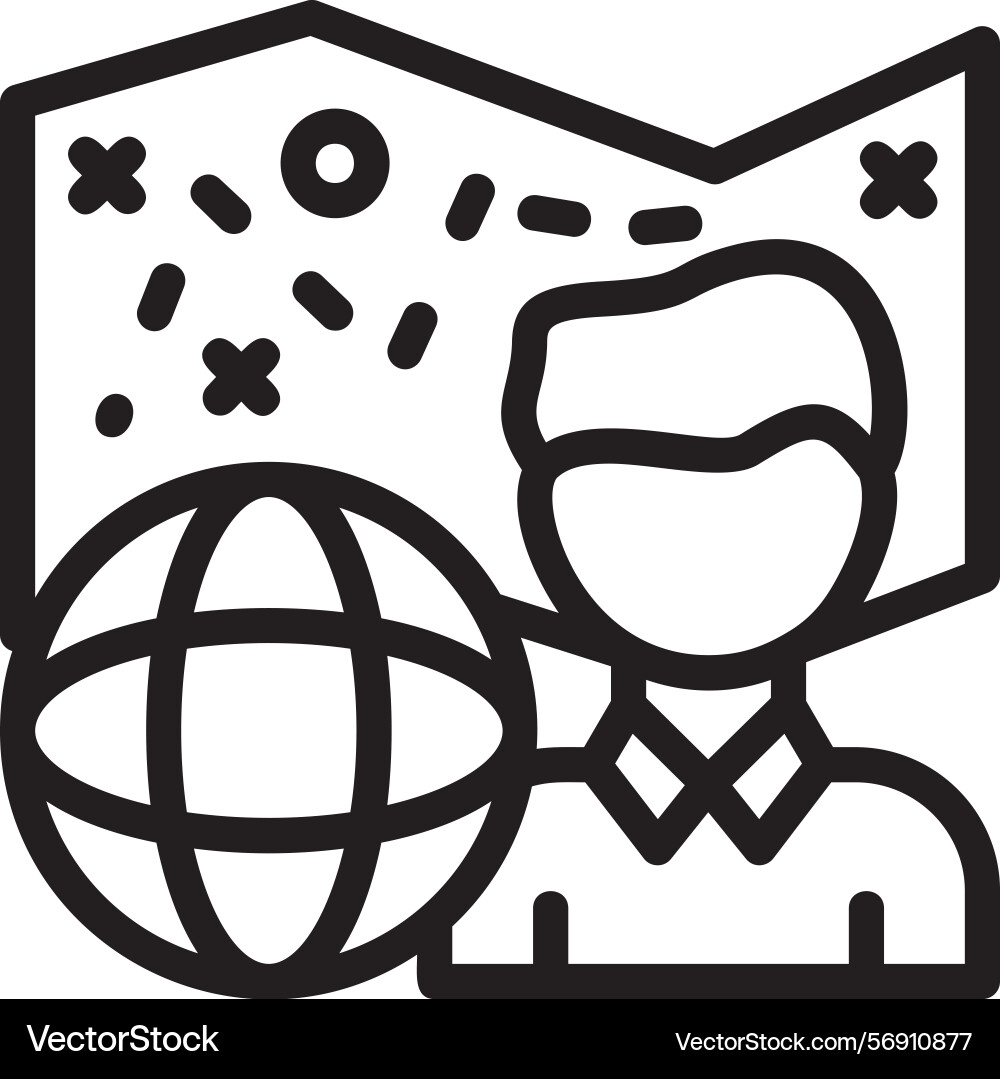 Person with a map for exploration linear style Vector Image