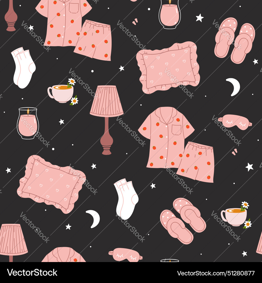 Seamless pattern with sleep items on a dark Seamless pattern with sleep items on a dark Vector Image