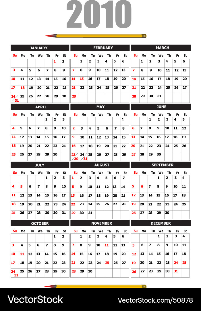 2010 calendar Royalty Free Vector Image - VectorStock